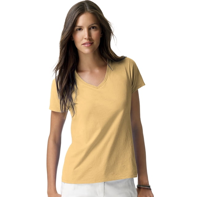 Hanes T-Shirt à Col en V Nano-T pour Femmes, TP, Or Vintage