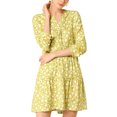thumbnail image 2 of INSPIRE CHIC Robe Décontractée pour Femme à Fleurs, Col en V, Taille Cintrée, Manches Longues, 2 of 6