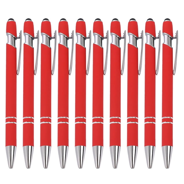 Maplenight Aluminum Ballpoint Pen with Touchscreen Tip - Metal Body, 1.5g Ink, 10pc Set for Business, Student Writing, and Screen Use Red