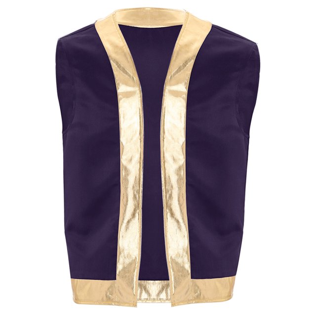 vastwit Mens Halloween Toad Vest Costumes Open Front Shiny Trim Waistcoat Cartoon Captain Cosplay Outfits Purple XL