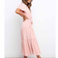 thumbnail image 2 of Birdeem Womens Casual Fashion Solid Color V-Neck Lace-Up Flared Sleeve Splicing Dress, 2 of 6