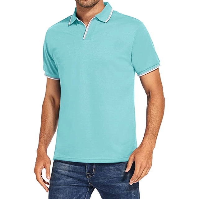DPTALR T-Shirt Décontracté pour Homme, Coupe Ajustée, Col Rabattu, Couleur Unie, Manches Courtes, Haut, Blouse