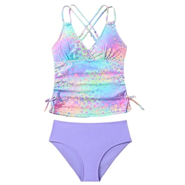 Gubotare Maillot de Bain Filles Deux Pièces Maillot de Bain Filles Ensemble Bikini, Maillots de Bain à Bretelles Croisées pour Filles Maillot de Bain Deux Pièces Couleur Unie Maillot de Bain pour Filles Taille 8-9 (Violet, 8-9 Ans)