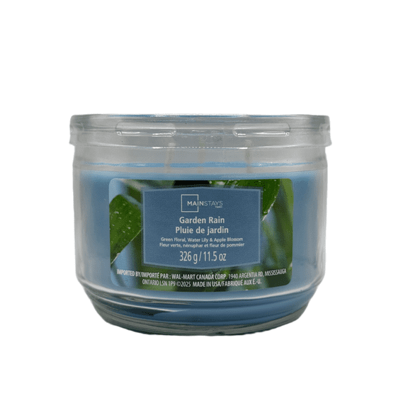 Mainstays Garden Rain Scented 3-Wick Glass Jar Candle, 11.5 oz