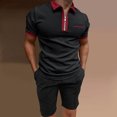 thumbnail image 2 of Birdeem Mens Solid Color Set Shirt Pockets Zip Neck Short Sleeve Top Shorts Casual Sports Two Piece Set, 2 of 6