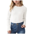 thumbnail image 1 of Curenmufel Longues Longues Chandail à Manches Filles Filles T-Shirts à Manches Enfants Col Rond Automne Hiver Hauts T-Shirts Basiques Taille 9-10 (Blanc, 9-10 Ans), 1 of 7