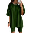 thumbnail image 2 of Ketyyh-chn99 Two Piece Short Set Linen Shorts Women Lounge Sets Sets Outfits Short Sleeve Basic Shorts Set Green,3XL, 2 of 5