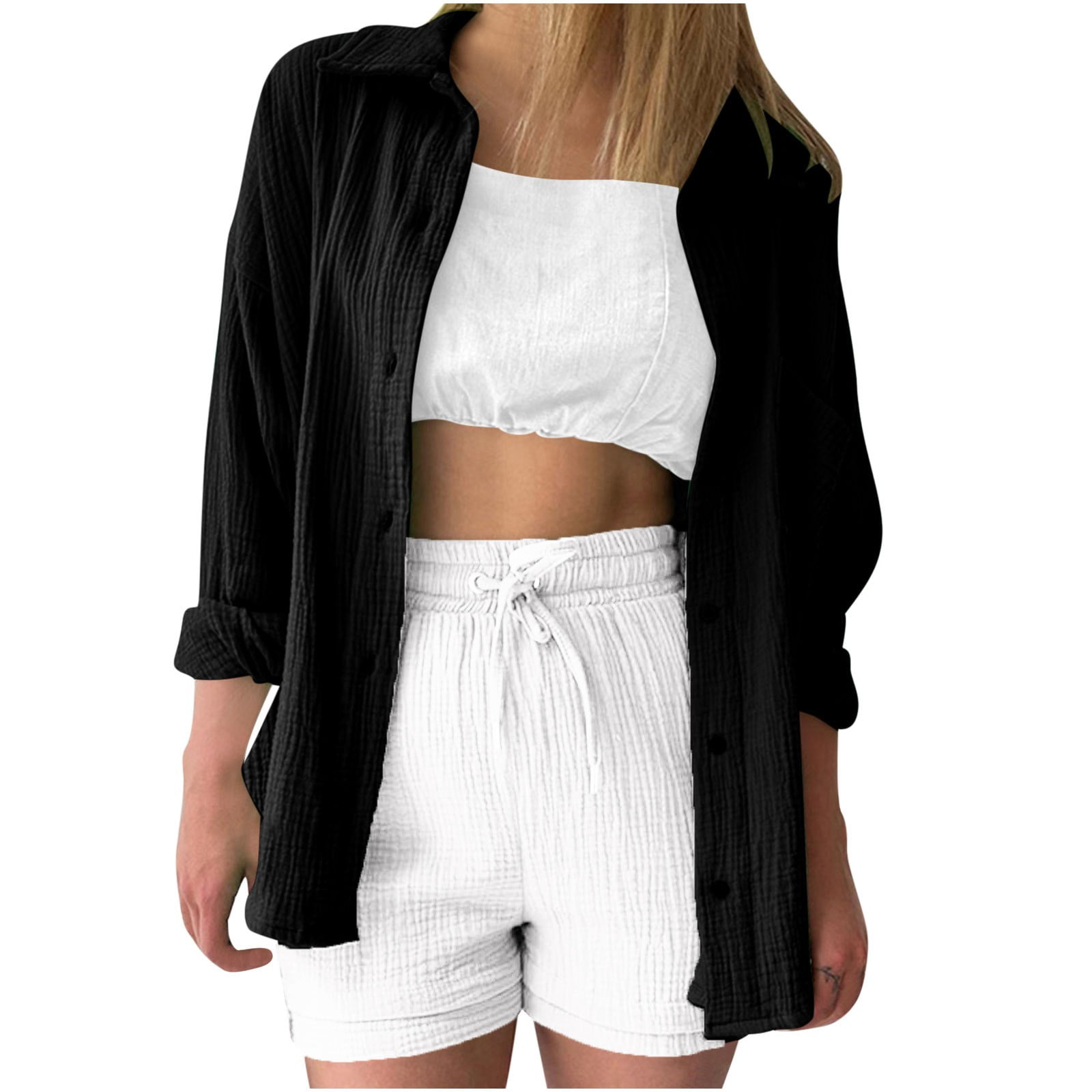 Timegard Tops for Women Lapel Neck Long Sleeve Button up Shirts Solid Color Fall Casual Loose Blouse