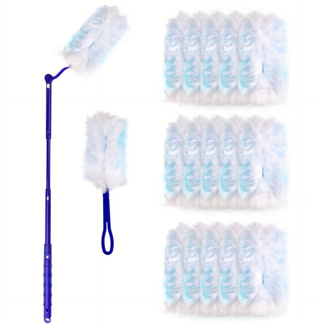 1 Set, Plumeau Rétractable 360° Multifonction - Brosse Électrostatique Jetable avec 1 Long Manche, 1 Manche Court, et 20 Recharges pour Lessive, Meubles, Voiture, Clavier, Rentrée Scolaire