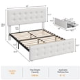 thumbnail image 2 of Cadre de Lit avec 4 Tiroirs de Rangement et Tête de Lit Réglable, Base de Matelas Rembourrée en Lin Doux pour la Peau, Aucun Sommier Requis, 2 of 9