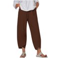 thumbnail image 2 of RXIRUCGD Women's Summer Comfortable Loose Wide Legged Fashion Solid Color Capris, Coffee, Size: 3XL, 2 of 5