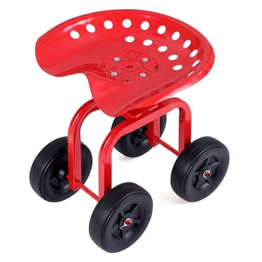 Costway Rolling Garden Cart Heavy Duty Workseat with 360° Swivel Seat & Adjustable Height Red