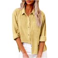 thumbnail image 1 of Womens Cotton Button Down Shirt Casual Long Sleeve Loose Fit Collared Linen Work Blouse Tops with Pocket, 1 of 8