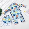 thumbnail image 3 of Sunnyoo Toddler Boys Long Sleeve Rash Guard Bathing Suit Shark Print One-Piece Swimsuit Hat, 3 of 7