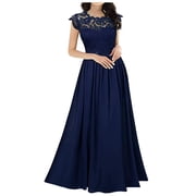 Pisexur Women's Vintage Floral Lace Dress Evening Formal Dress Half High Collar Chiffon Stitching Evening Party Maxi Dress Formal Bridesmaid Dress for Prom Wedding Christmas Party