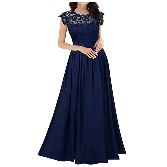 Pisexur Women's Vintage Floral Lace Dress Evening Formal Dress Half High Collar Chiffon Stitching Evening Party Maxi Dress Formal Bridesmaid Dress for Prom Wedding Christmas Party