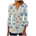 thumbnail image 1 of IROINID Chemises Grande Taille Réduites pour Femmes Col Rond Manches Longues Quotidiennes Trompette Unie Boutonnée Basique Corset Froncé Tunique Hauts Plissés T-shirts Blouses, Bleu, 1 of 5