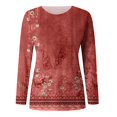 thumbnail image 3 of T-shirts à Manches Longues pour Femmes, Col Ras du Cou, Tuniques à Imprimé Floral, Hauts Doux Décontractés, Blouse Coupe Ample, 3 of 3