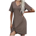 thumbnail image 2 of Pisexur Robe à Manches Courtes à Col Rond Mode Femmes Été Manches Courtes Décontractée Robe à Col Rond Confort Ample Articles pour la Maison Couleur Col en V Torsadé Polyvalente Ajustée Robe pour Femmes, 2 of 4