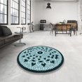 thumbnail image 4 of Ahgly Company Tapis Rond Lavable en Machine Intérieur Transitionnel Vert Sarcelle Profond, 3 Pieds Rond, 4 of 7