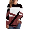 thumbnail image 1 of FAIWAD Women's Long Sleeve Tunic Tops Round Neck Color Block Plus Size Comfy Pullover Tops, 1 of 5