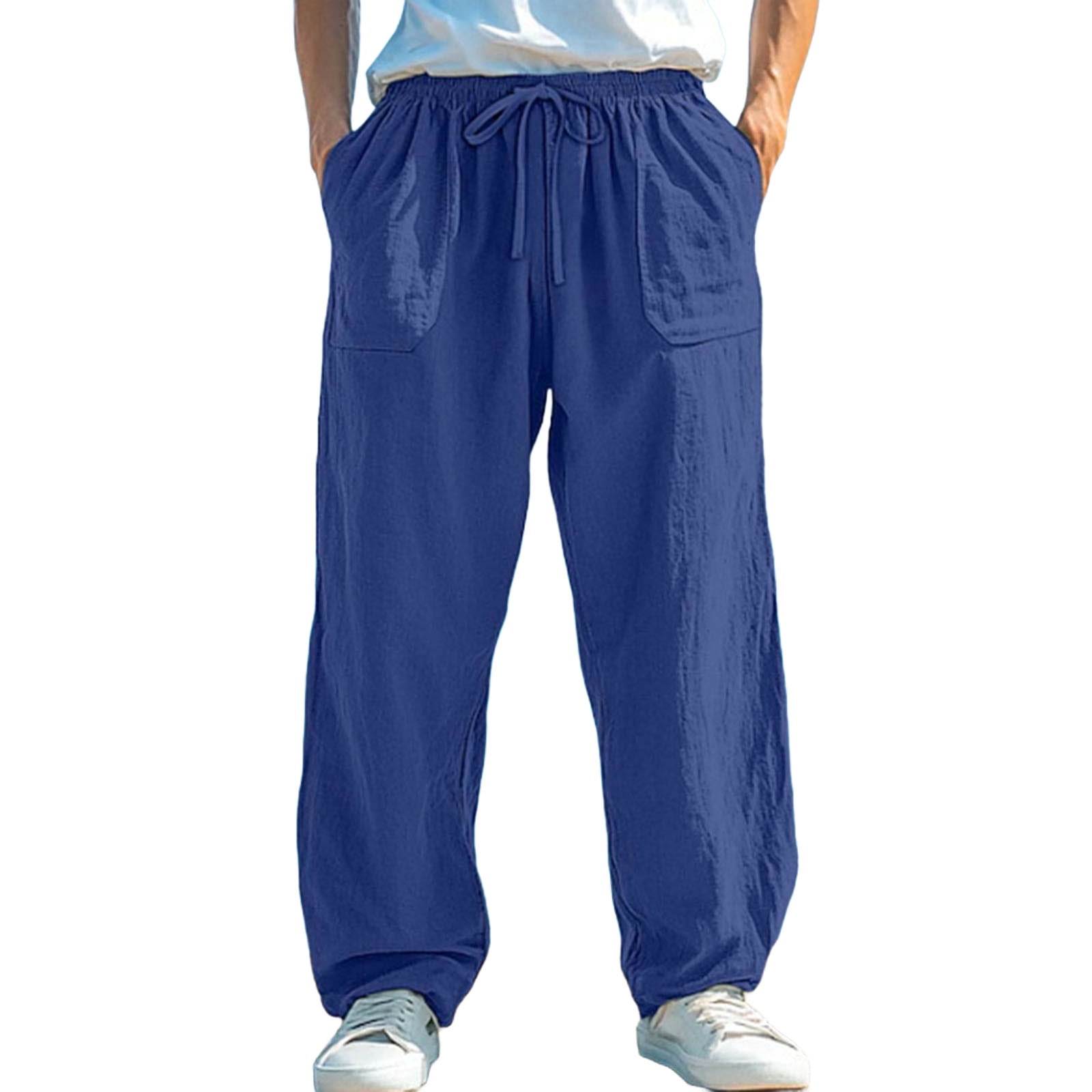 Mceream Men's Casual Linen Long Pants Elastic Waist Drawstring