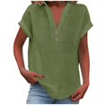 thumbnail image 1 of T-Shirts Femmes Plus Mode Décontractée Col en V Boutonné Manches Courtes avec Poches - Hontri, 1 of 5