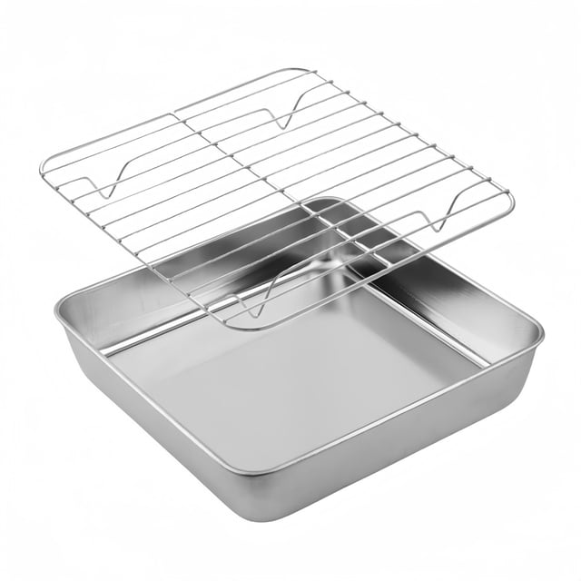 Plat de Cuisson en Acier Inoxydable Plateau pour Rôtir la Dinde avec Grille de Refroidissement Cuisine Bbq Gâteau 24 cm