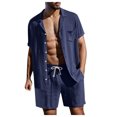 thumbnail image 2 of Veste de Costume pour Homme de Printemps Unie pour Hommes à Manches Courtes avec Col Rabattu, Haut, Short, Pantalon, Costume de Fête en Coton pour Hommes et Costume en Lin, 2 of 7