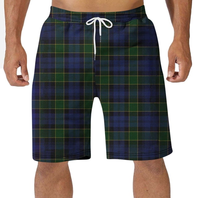 Diufon Men's Casual Shorts Spring Summer Wide Leg Loose Plaid Printed Elastic Waisted Drawstring Sport Shorts