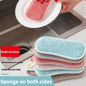 Dvkptbk Dishwashing Sponge 4Pcs Reusable Dish Washable Sponge Microfiber Scouring Sponge with 2Sticky Hooks Cleaning Supplies