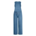 thumbnail image 5 of Woman Solid Color Sleeveless Sets, 2025 New Fashion Round-Neck Sleeveless Tank with Drawstring Long Pants Suits, Loungewear Tracksuits Outfit for Lady Light Blue XL, 5 of 5