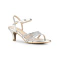 thumbnail image 1 of BLISSFUL STEP Women's Shoes Rhinestone Ankle Strap Kitten Heel Open Toe PU Buckle Sandals  Silver 6, 1 of 8