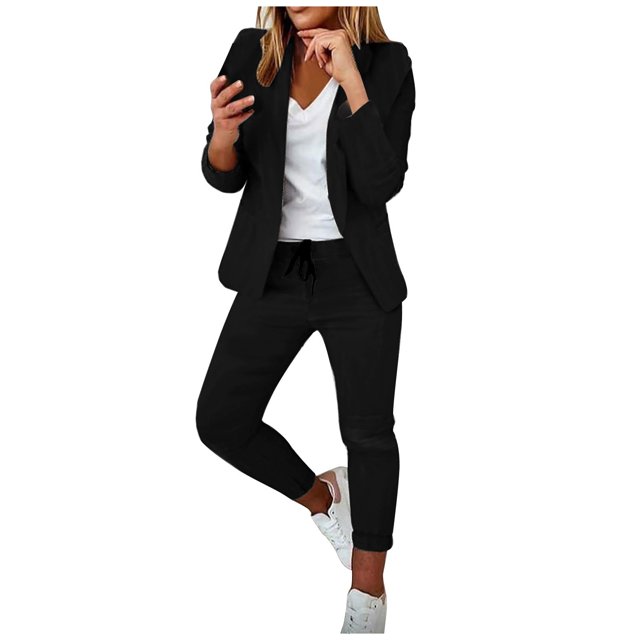 Womens Business Work Suit Set Long Sleeve Open Front Blazer with Slim Fit Suit Pants Basic Work Office Formal Suit Sets