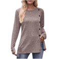 thumbnail image 1 of Pisexur Womens Casual Asymmetrical Sweater Solid Color Long Sleeve Ribbed Knit Sweater Crew Neck Button Front Pullover, 1 of 3