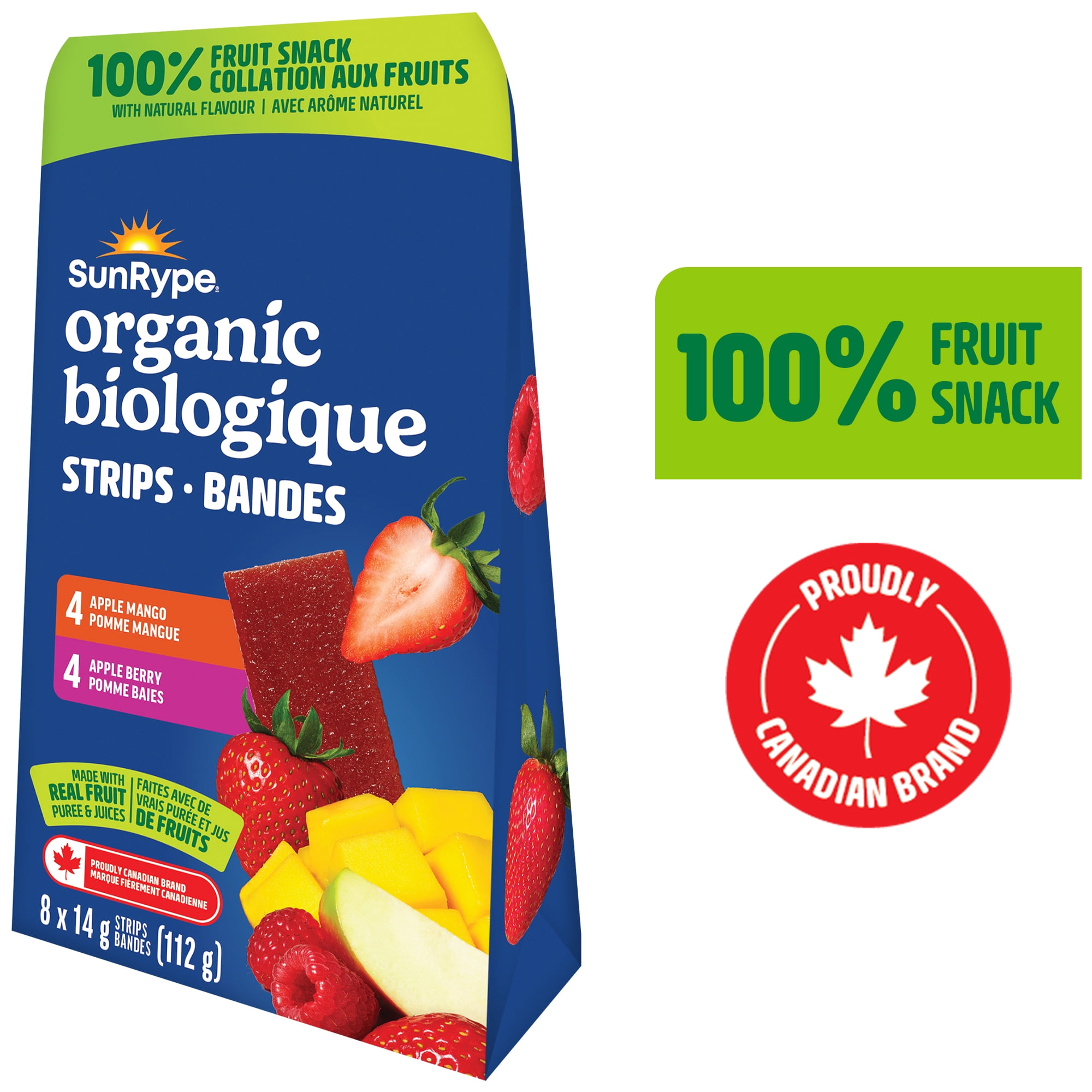 Assortiment de bandes aux fruits biologiques Pomme mangue et Pomme baies SunRype