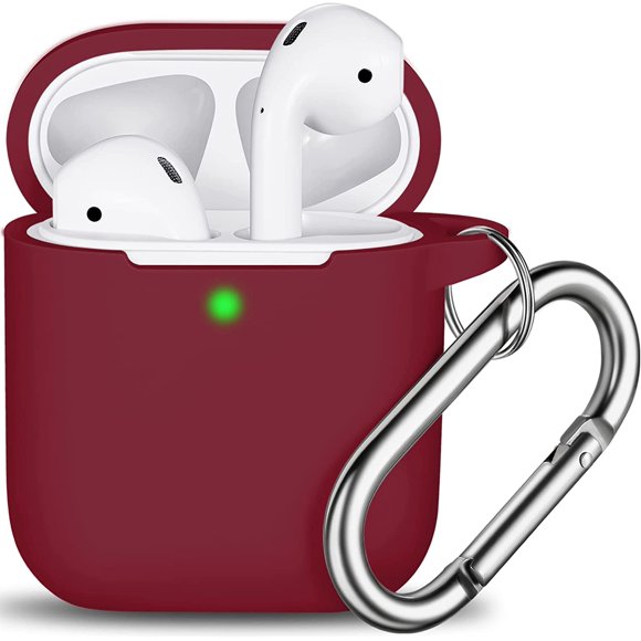 Étui pour AirPods, Étui de Protection en Silicone Souple avec Porte-Clés pour Femmes et Hommes, Compatible avec Étui de Recharge Apple AirPods 2e 1re Génération, DEL avant Visible - Rouge Vin