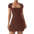 thumbnail image 1 of Ovzne Robes pour Femmes Robe Femme Nouvelle Robe Ligne A Couleur Unie Col en U Camisole Taille Fine Élastique Robe de Vacances Liquidation, 1 of 5