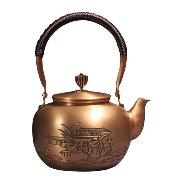 veasfak Copper Teapot Anti Scalding Handle Hot Water Kettle for Tea Household Coffee Tree Pattern