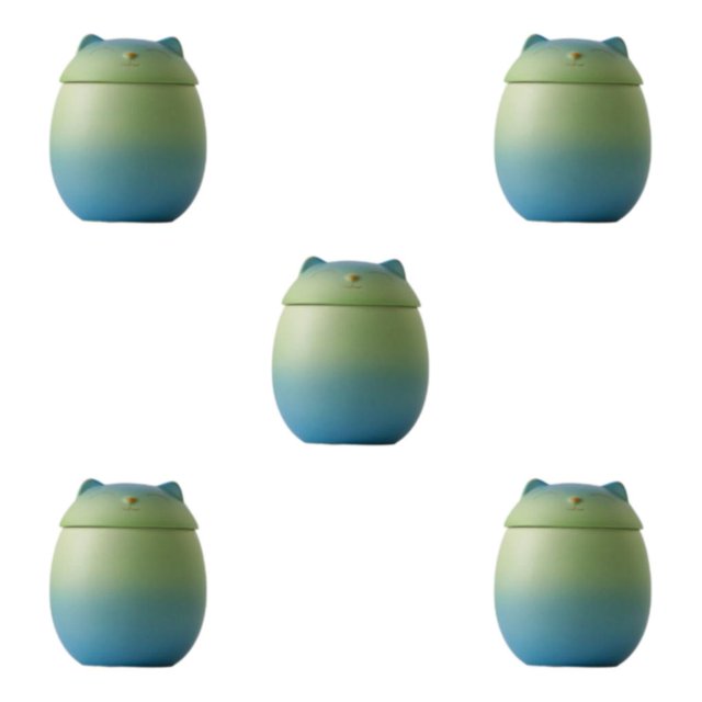 Transemion Portable Moisture-proof Ceramic Tea Jar Large Capacity And Cute Sturdy And Durable Ceramics Cat Form Ceramic Tea Jars blue-green 150ml 5Set