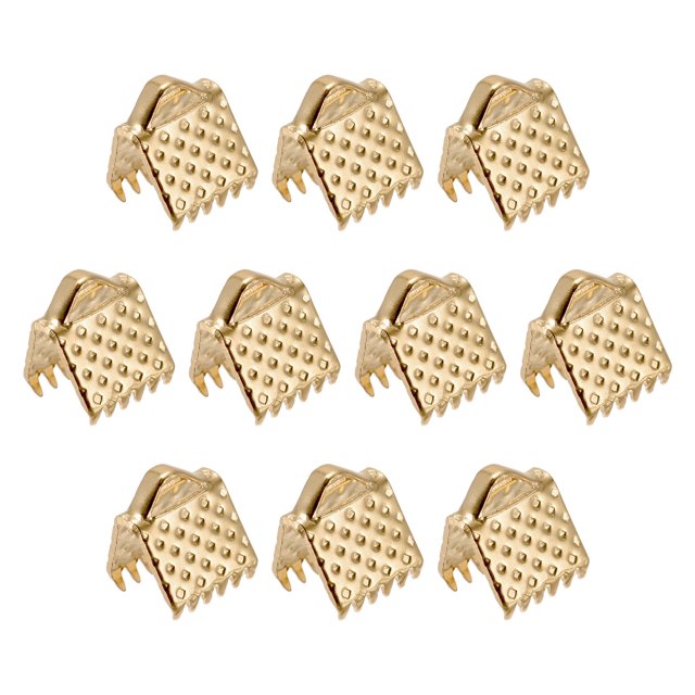 Unique Bargains 300Pack Ribbon Crimp Clamp Ends 6mm Cord End Clasp for DIY Craft Light Golden