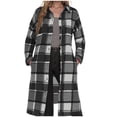 thumbnail image 2 of Women's Long Plaid Flannel Shirts Shacket Plus Size Long Sleeve Oversized Button Shirt Fall Spring Trench Coat with Pockets Black M, 2 of 5
