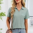thumbnail image 4 of Pisexur Hauts pour Femmes Tendances Mode Chemises Col à Revers Col en V Manches Courtes Blouse Chic Décontractée Tunique Hauts Vert,m, 4 of 8