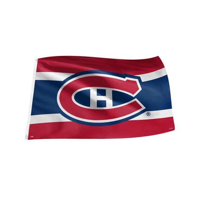 The Sports Vault Drapeau 3 X 5 Canadiens de Montréal Présente le logo Officiel d'Équipe Rouge, Blanc et Bleu sur un Fond Tricolore horizontal, Fabriqué en polyester 100 % avec Oeillets Renforcés pour Affichage Intérieur Ou Extérieur, Convient aux fans pour Montrer la Fierté d'Équipe.