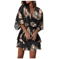 thumbnail image 2 of Women‘s Floral Print Mini Dress Pleated V Neck Drawstring Elastic Waist Ruffle Layered Mini Dress, 2 of 5