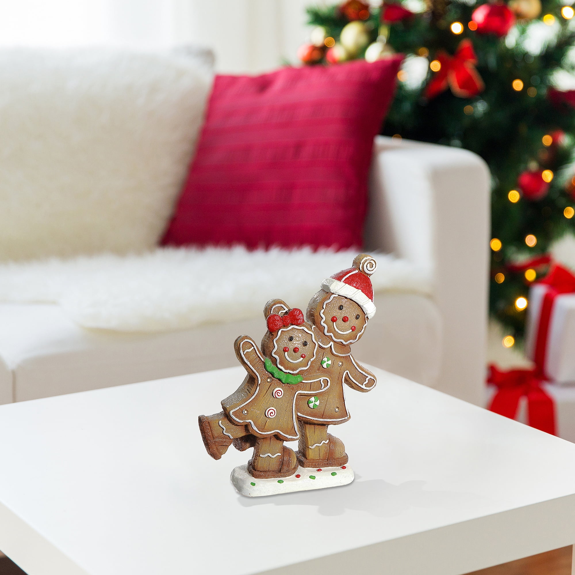Led Magnesia Double Gingerbread Skating Figurine