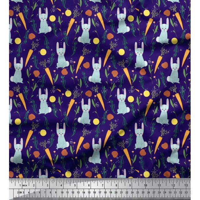 Soimoi Cotton Poplin Fabric Leaves,Carrot & Rabbit Kids Printed Craft Fabric by The Yard 56 Inch Wide