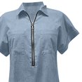 thumbnail image 3 of Pompotops Women's Short Sleeved Solid Color Loose Zippered Mid Calf Dress On Sale, 3 of 6