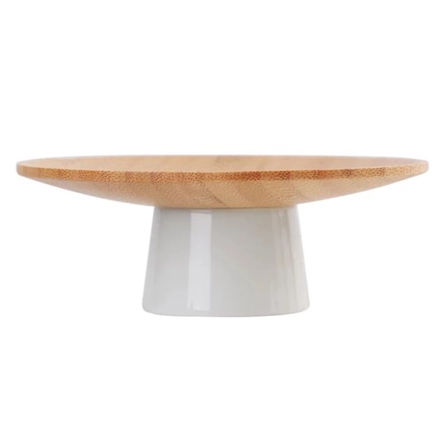 MasteelfCA 1 Pce Plat Rond Haut en Bambou Céramique Plateau à Thé Assiette à Dessert Plat de Rangement pour Collations