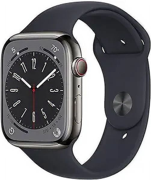 Apple Watch Series 8 (45mm Graphite Stainless Steel Case) GPS + Cellular Smart Watch | With Midnight Sport Band | Certified Refurbished (Grade A)